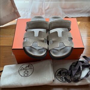 Hermes Chypre Suede Beige Sable 38.5 Sandals